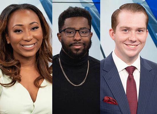 a triptych of 博彩平台推荐 mass communications alumni Bode Brooks ’19, Brice Lewis ’19 and Georgia McCarthur ’19 